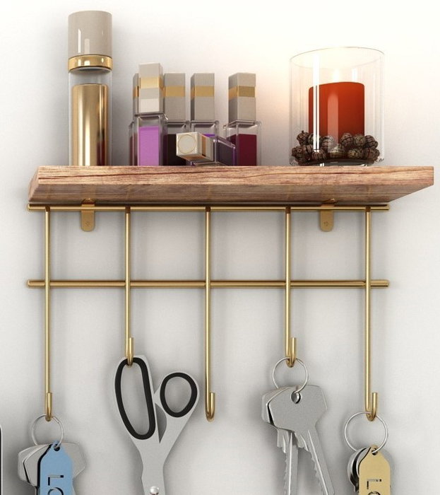 Hanah Home Estante de Pared de Madera Maciza Dorado y Marrón